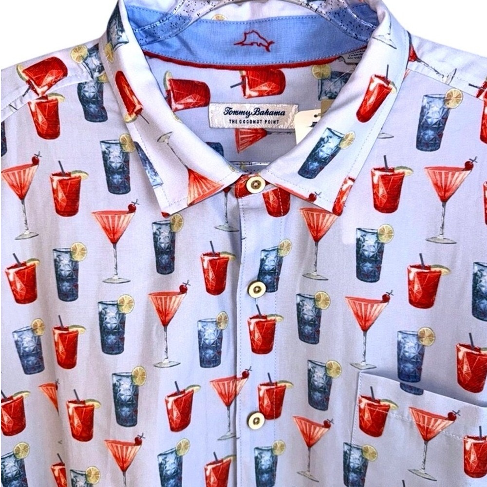 Tommy Bahama Mens 2XLT Red White Cheers Short Sleeve Camp‎ Button Shirt NWT